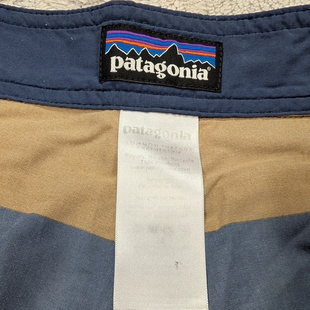 Patagonia Shorts Mens 34 Brown Blue Wavefarer Board Outdoor Swim Travel 10”